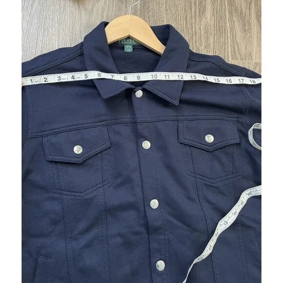VTG Lauren Ralph Lauren Jacket Womens XL Blue Long Sleeve Snap Front Classic EUC - Picture 11 of 12